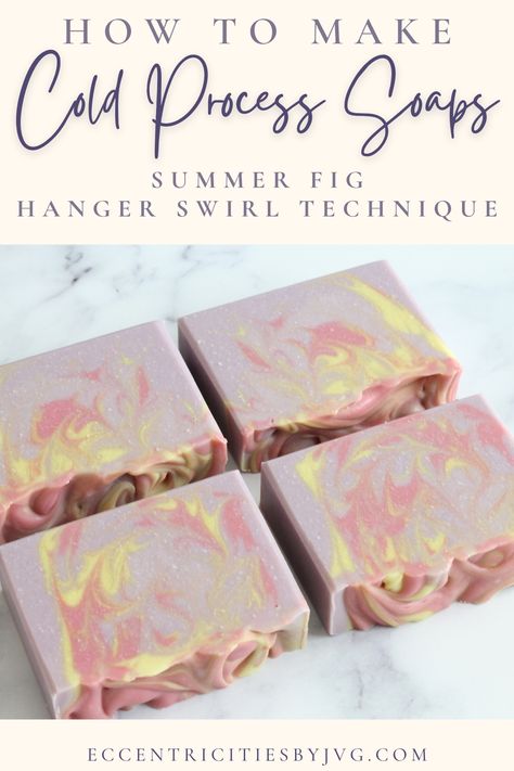 Learn how to make Summer Fig cold process soaps using the hanger swirl technique and get gorgeous designs. How to make summer cold process soap. DIY cold process soap with colloidal oatmeal and kaolin clay. This is a gorgeous hanger swirl technique design cold process soap to make at home. Cold process soap DIY techniques and cold process soap design ideas. Cold process soap free recipe and DIY. Cold process soapmaking video DIY with full recipe and instructions. Cold Process Soap Techniques, Cold Press Soap Recipes, Homemade Cold Process Soap, Cold Process Soapmaking, Soap Design Ideas, Cold Process Soap Designs, Cold Pressed Soap, Soap Design, Cold Process Soap Recipes