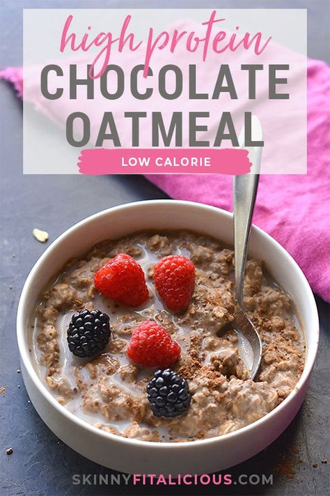 Chocolate Protein Oatmeal Recipes, Oatmeal Recipes Low Calorie, High Protein Oatmeal Breakfast, Oatmeal With Protein, Chocolate Protein Oatmeal, High Protein Oatmeal, Low Calorie Oatmeal, Leptin And Ghrelin, Oats Recipes Breakfast