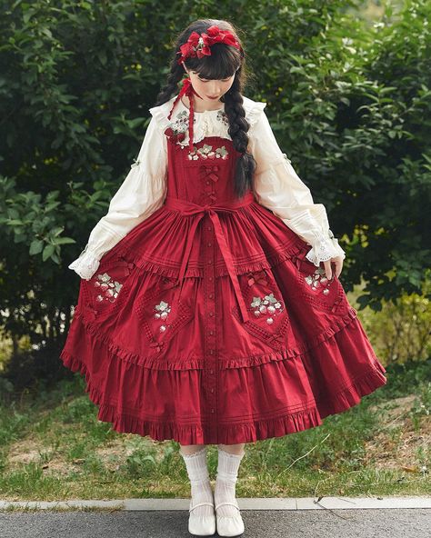 🍓Cottagecore Lolita dress with square neckline and strawberry embroidery in 3 colors, long and short version available. 👉Search 'NYA-231' on devilinspired.com #devilinspired #cottagecorecommunity #countrylolita #lolitacoord #lolitafashionstyle #cottagecore Country Lolita, Strawberry Embroidery, Dress With Square Neckline, Lolita Dress, Lolita Fashion, Square Neckline, Different Styles, You Never, Cute Outfits