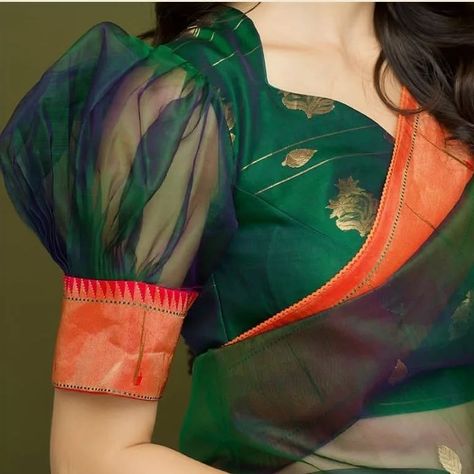 Orgenza Saari Blouse Design Full Sleeve, Net Puff Sleeve Blouse Indian, Blauj Dizain New Fancy, Elbow Hands Designs For Blouses, Blouse Sleeves Design Indian, Blouse Designs Simple, Latest Fashion Blouse Designs, Blouse Designs Images, Basic Blouse Designs