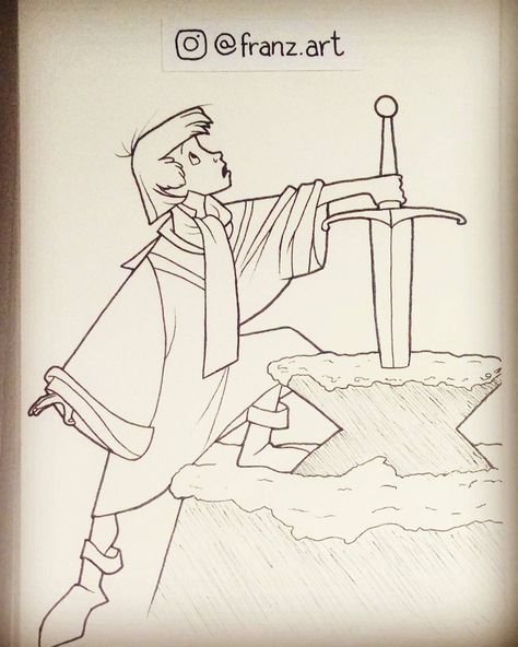 King Arthur Drawing, King Arthur Art, Arthur Cartoon, Rei Arthur, Tattoo Disney, Stone Tattoo, Pencil Drawing Images, Sketch Ink, Sketchbook Illustration