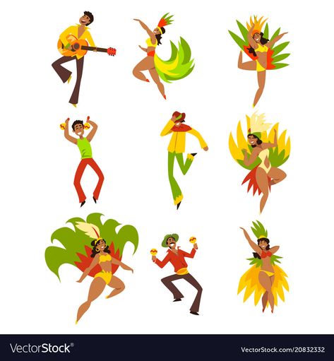 Brazil Carnival Illustration, Brazil Costume, Rio Carnival Costumes, Brazil Carnival, Rock Climbing Gear, Caribbean Carnival, Carmen Miranda, People Dancing, Carnival Themes