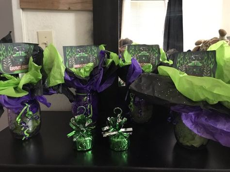 Grave Digger Centerpiece Grave Digger Birthday Party, Digger Birthday Party, Monster Jam Birthday Party, Digger Birthday, Monster Jam Birthday, Monster Jam Party, Monster Truck Theme, 3 Birthday, Grave Digger