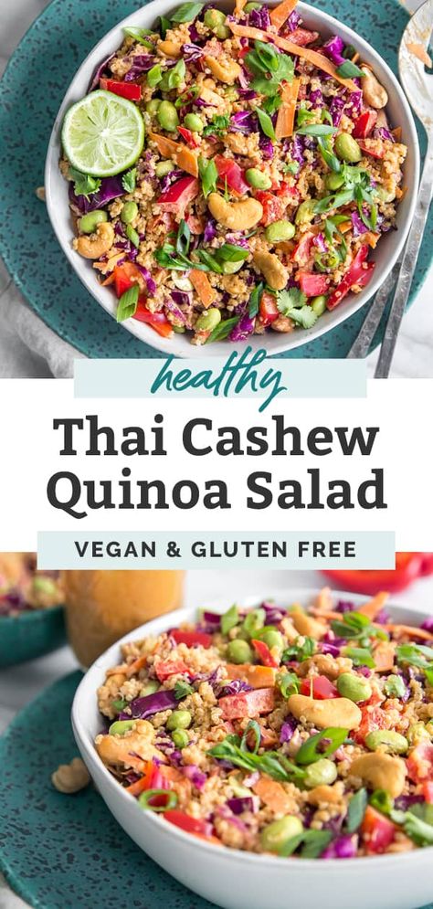 Thai Quinoa Salad Peanut Dressing, Thai Cashew Salad, Quinoa Cashew Salad, Salad Easy Recipe, Thai Quinoa Salad, Cashew Salad, Thai Quinoa, Cashew Dressing, Fit Mitten Kitchen