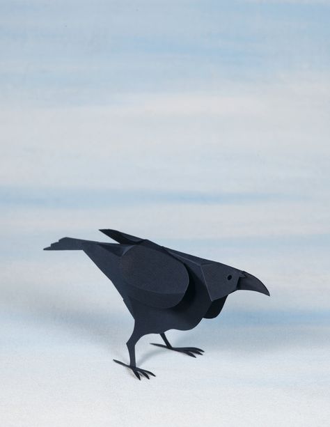 Crow  •  Free tutorial with pictures on how to make a paper model in under 60 minutes #howto #tutorial Paper Birds Diy, Origami Flapping Bird, Flapping Bird, Caw Caw, Paper Mache Mask, Bird Template, Paper Art Design, Paper Owls, Paper Things