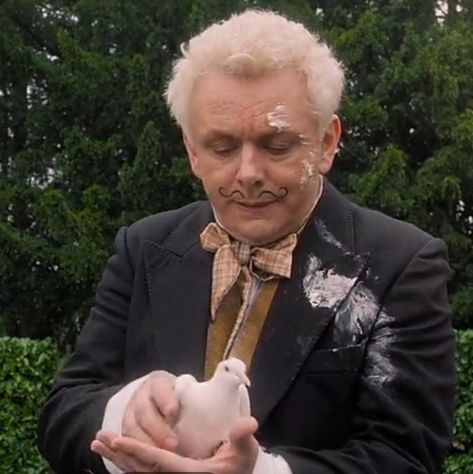 Aziraphale Magician, Husband Appreciation, Face Profile, David Michael, Ineffable Husbands, Goofy Pictures, Michael Sheen, White Stain, Angels And Demons