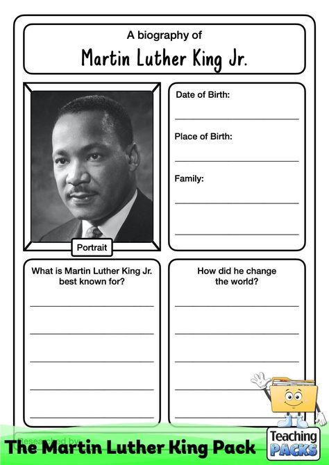 Martin Luther King Facts, Martin Luther King Jr Worksheets, Wax Museum Ideas, Martin Luther King Birthday, Free Printable Multiplication Worksheets, Martin Luther King Activities, Martin Luther King Jr Activities, Biography Template, Kindergarten Addition