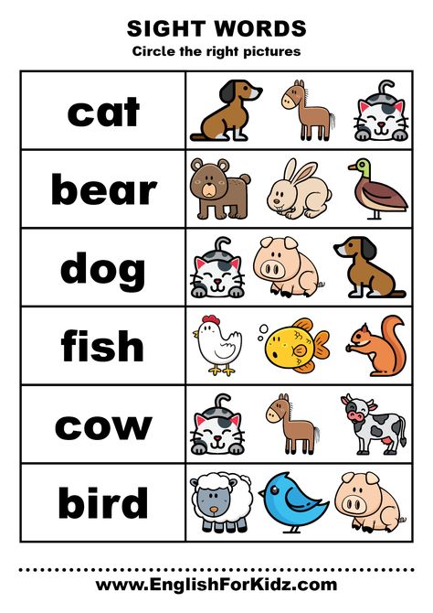 Sight words animals - printable ESL worksheets Animals Worksheets For Kindergarten, Animals Worksheets For Kids, English Speaking For Kids, Printable Sight Words, Sight Word Worksheets Free, Sight Words Worksheets, Teach English To Kids, Materi Bahasa Inggris, Animal Activities For Kids