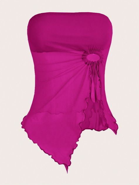 Rojo violeta Casual Collar sin mangas Tejido Transparente Liso  Embellished Elástico Ligero Violet Outfit, Backless Cami Top, Shein Icon, Red Violet, Stretchy Tops, Kids Sleepwear, Split Hem, Women Tops, Aesthetic Outfits