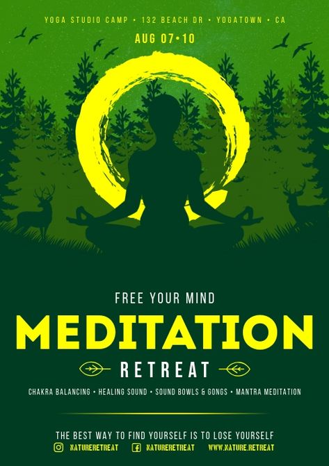 YOGA / MEDITATION POSTER Meditation Poster Design, Retreat Poster, Ada Bojana, Yoga Poster Design, Meditation Workshop, Fitness Templates, Yoga Posters, Healing Design, Yoga Flyer