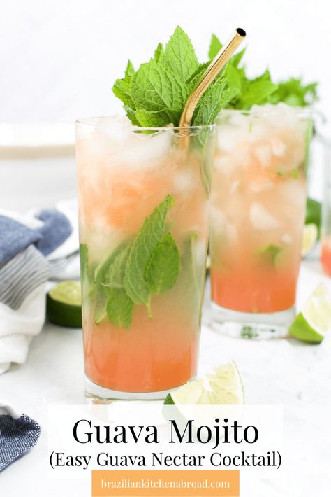 Guava Mojito Recipe, Guava Cocktail Recipes, Guava Cocktail, Guava Mojito, Guava Drink, Guava Nectar, Guava Recipes, Baking Lessons, Guava Juice