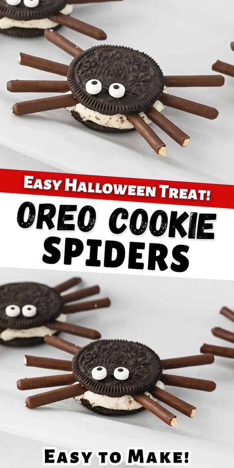 Easy Halloween Treat: Oreo Cookie Spiders! Fun Kids Halloween Treats, Fun Halloween Snacks For Kids To Make, No Bake Halloween Treats Kids Can Make, Halloween Snack Ideas For Kids School, Halloween Food Crafts For Kids Easy, Halloween Cooking Ideas For Kids, Oreo Cookie Halloween Treats, Easy Cooking Activities For Kids, Food For Halloween Party For Kids