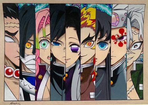 Demon Slayer Book Mark, All Hashira Drawing, Hashira Painting, Demon Slayer Pixel Art, Anime Canvas Painting, Kocho Shinobu, Naruto Akatsuki, Drawing Books, Creepy Drawings