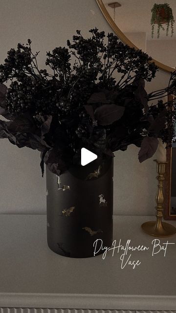 Amy Phyllis Krebs|Lifestyle Blogger on Instagram: "🦇Make a DIY bat vase with me for Halloween🦇    This is so cute & easy! Comment BATVASE for direct links to be sent to you. You do not have to follow me but if you want the links easily follow me first, otherwise check your request folder!:)  Some tips & tricks: •don’t press super hard on your stickers but make sure all corners are down so spray paint doesn’t get in •if you are having trouble getting the stickers off heat it up with a blow dryer first •if it is still sticky grab a wet towel and lightly rub the sticky part off •for the lights I wrapped it around a larger jar but you could use another smaller vase and use used tape to keep it in place . . . . . #diyhalloween #diyhalloweendecorations #halloweendecor #batdecor #diyvase #hallo Black Vase Decorating Ideas, Tall Vase Decorating Ideas, So Spray, Diy Vase Decor, Halloween Vase, Room Maker, Dollar Tree Halloween, Wet Towel, Black Vase