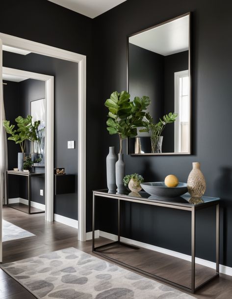 47 Dark Hallway Ideas To Brighten And Transform Your Space Dark Hallway Aesthetic, Dark Hallway Ideas, Hallway Aesthetic, Unique Decorating Ideas, Dark Hallways, Slim Console Table, Colored Frames, Hallway Makeover, Dark Hallway