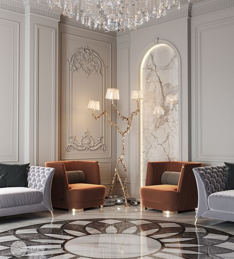 Design Living Room Dubai on Behance Classic Interior Design Living Room, سلالم حلزونية, Classical Living Room, Neoclassical Interior Design, Aesthetic Interior Design, Classical Interior, Neoclassical Interior, تصميم داخلي فاخر, Luxury Living Room Design