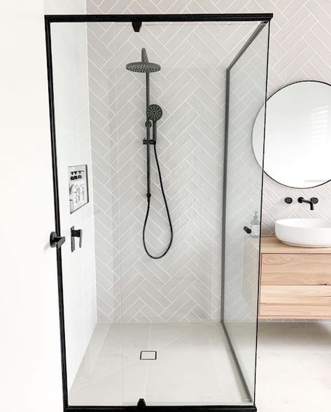 How to choose a tile pattern layout – and get it RIGHT! | Fifi McGee Herringbone Bathroom Wall, Herringbone Bathroom, Herringbone Tile Bathroom, Small Bathroom Wallpaper, Design For Bathroom, Patterned Bathroom Tiles, Main Bathroom Ideas, Bathroom Tile Inspiration, Small Bathroom Tiles