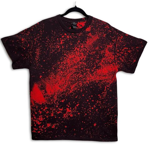 Unique Handmade Blood Splatter Tee is made with a Black 100% Cotton T-shirt, bleach and red fiber reactive dye. Shirt is turned inside out before bleaching for high contrast blood effect. Spooky Halloween Horror Bloody Acid Wash, Reverse Tie dye, Bleached and Distressed One of a Kind Shirt Men's US standard sizing. Size chart can be found with the product photos. T-shirt is made with 100% ring spun cotton to ensure comfort, durability, and softness that lasts. Designed with high stitch density, Blood T-shirt, Sandy Core, Blood Splatter, Loose Pigments, Reverse Tie Dye, Halloween Horror, Acid Wash, Spooky Halloween, Cotton Tshirt