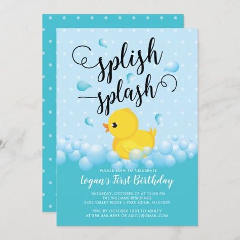 $ 2.8 | Splish Splash Duck Birthday Invitation - birthday, 1st birthday, first birthday, duck, yellow duck, splish splash, cute, girl, boy, duck birthday Rubber Duck Birthday, Duck Birthday, 1st Birthday Party Invitations, Splish Splash, Yellow Duck, Birthday Invitations Girl, 1st Birthday Invitations, Rubber Ducky, 1st Birthday Party