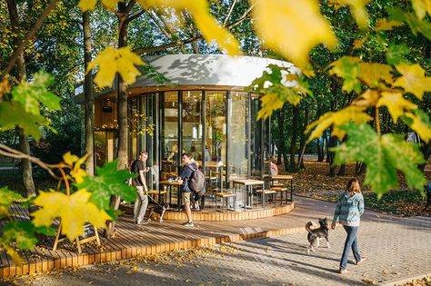 Cafe Pavilion, Nature Cafe, Cafe Plants, Wooden Cafe, Triangle Park, Park Cafe, Wooden Pavilion, Park Pavilion, Retail Architecture