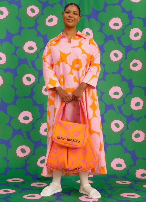 Fashion arrivals | New now - Marimekko Marimekko Pattern, Layers Outfit, Statement Pillow, Maija Isola, Marimekko Fabric, Cotton Poplin Dress, Ring Belt, Coordinating Outfits, Layered Fashion