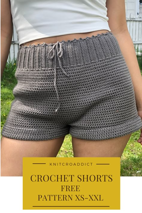 Beginner friendly crochet shorts pattern. Free crochet shorts pattern with step by step video tutorial, photo tutorial and written pattern. These crochet shorts pattern included US women's sizes XS-XXL. #crochetsummer #crochetsummershorts #crochetshortspattern #crochetpattern #pattern #crochet #freecrochetpattern #craft #diyshorts #crochetfashion #crochetdesing #crochetlife Crochet Shorts Diagram, Crochet High Waisted Shorts Pattern Free, Crochet Short Pattern Free, Crochet Joggers Pattern Free, Crochet Lounge Set Pattern, Knit Shorts Pattern Free, Crochet Bottoms Pattern Free, Crochet Short Pattern, Crochet Pants Pattern Free