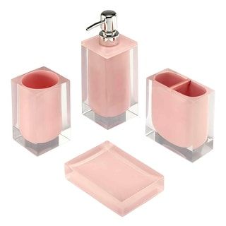 Izod Marina 4 Pc Bath Accessory Set - Bed Bath & Beyond - 40042975 Colored Mason Jars, Bath Store, Vanity Accessories, Bath Set, Bath Accessories Set, Bathroom Accessory Sets, Bath Storage, Pink Bathroom, Bathroom Accessory Set