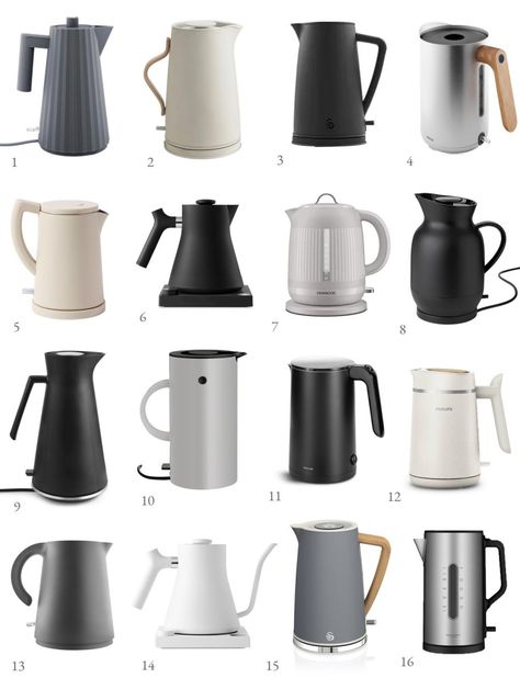 16 of the best minimalist electric kettles | These Four Walls Pretty Electric Kettle, Small Electric Kettle, Kettle And Toaster Set In Kitchen Ideas, Mini Electric Kettle, Glass Electric Kettle, Minimalist Kitchen Appliances, Toaster Kettle Set, Electric Kettle Aesthetic, Aesthetic Kettle