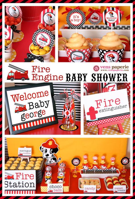 Baby Shower Firefighter Theme, Firefighter Baby Shower Ideas, Dalmatian Firefighter, Fireman Baby Showers, Firefighter Baby Showers, Firetruck Cake, Firetruck Birthday Party, Firefighter Baby, Baby Shower Photography