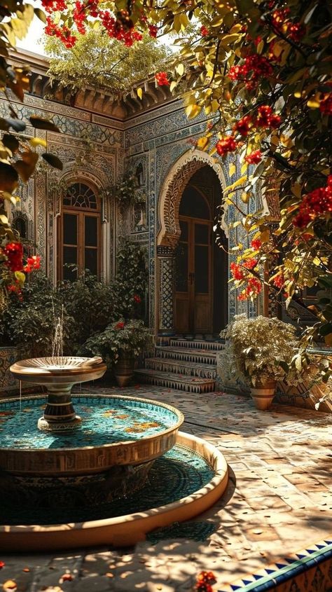 Spanish Home Decor, Arabic Style, Hacienda Style, Indian Architecture, Spanish House, Courtyard House, Dream House Interior, House Goals, Dream House Plans