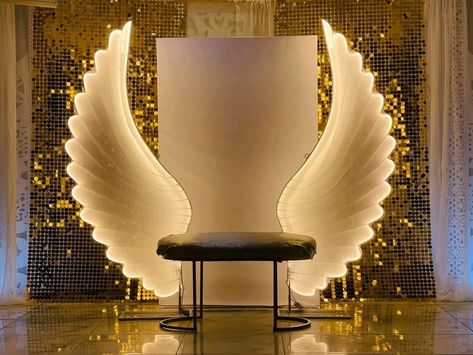 Wings Stage Design, Wing Photo Backdrop, Wedding Stage Ideas, Stage Ideas, Selfie Wall, Wedding Entrance Decor, Wedding Stage Design, Beauty Makeover, Ganpati Decoration Design