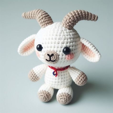 Crochet Goat Amigurumi Pattern Step By Step Ram Crochet Pattern Free, Goat Amigurumi Free Pattern, Crochet Goats Free Pattern, Goat Crochet Pattern Free, Crochet Goat Amigurumi, Goat Crochet Pattern, Goat Amigurumi, Goat Crochet, Crochet Goat