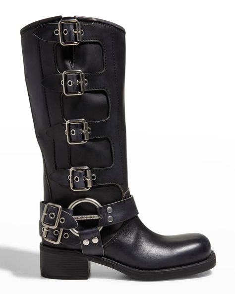 Miu Miu Moto Boots, Moto Boots Women, Miu Miu Buckle Boots, Miu Miu Biker Boots, Miu Miu Boots, Buckled Boots, Dr Shoes, Leather Biker Boots, Engineer Boots