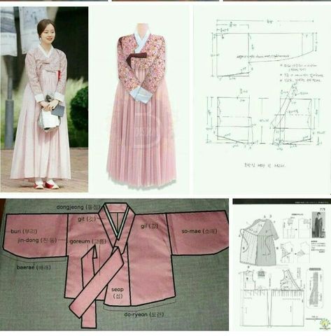 Hanbok Jeogori Pattern, Jeogori Pattern, Hanbok Pattern Sewing, Hanbok Pattern, Sakura Dress, Korea Dress, Dress Sewing Tutorials, Korean Traditional Dress, Batik Fashion