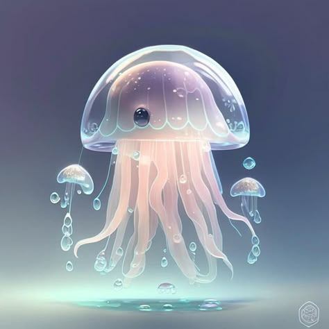 Jellyfish Character Design, Jellyfish Monster, Virtual Aesthetic, Ceramic Characters, Creature 3d, Jellyfish Art, Underwater Art, Pretty Images, Cute Clay