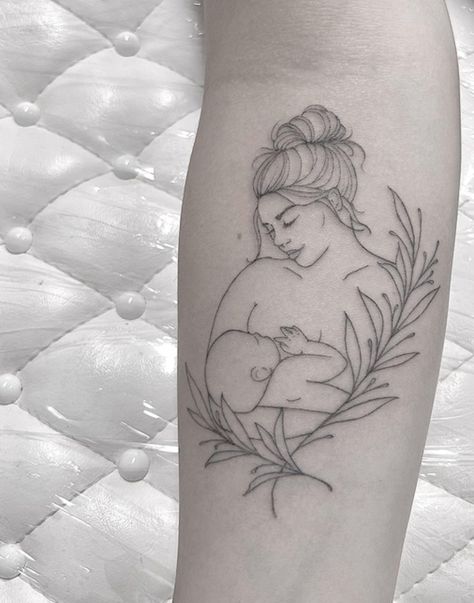 Breastfeeding Tattoos For Women, Mom Of Two Tattoo Ideas, Midwifery Tattoo, Breastfeeding Tattoo Ideas, New Mom Tattoo Ideas, Breastfeeding Tattoos, Newborn Tattoo, Mother And Baby Tattoo, Mind Shift