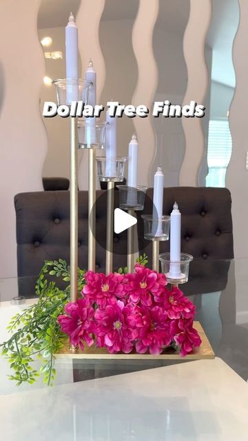 Mayra Mondragon on Instagram: "DOLLAR TREE CENTERPIECE DIY, DOLLAR TREE TABLE DECOR DIY, CANDLE DECOR DIY, CENTRO DE MESA DIY, CANDELABRA DIY. #dollartreefinds #dollartreediy #candelabra #candelabro #centerpiece #centerpiecesideas #candledecor #tabledecor #diy #diycrafts #diydecor #diycenterpieces #diyideas #dollartreedecor #dollartreecommunity #dollartreeobsessed #centrodemesa #fyp #weddingcenterpiece #diycraft #diywedding #diytabledecor #dollartree" Dollar Tree Table Decor, Candelabra Diy, Candle Decor Diy, Dollar Tree Table, Diy Candelabra, Tree Table Decor, Table Decor Diy, Tree Centerpiece, Centerpiece Diy