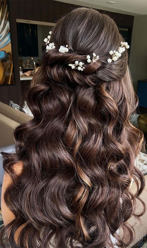 Ball Hair Half Up Half Down, Half Up Half Down Hair Inspo Prom, Hollywood Waves Wedding Half Up, Hollywood Waves With Braid, Red Carpet Hairstyles For Long Hair, Hollywood Waves Half Up, Half Up Hollywood Waves, Half Up Half Down Hollywood Waves, Formal Hairstyles Half Up Half Down