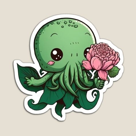 Get my art printed on awesome products. Support me at Redbubble #RBandME: https://www.redbubble.com/i/magnet/cute-cthulhu-holding-a-flower-by-Pantoja9205/138157372.TBCTK?asc=u Cute Cthulhu, Cthulhu Fhtagn, Holding A Flower, Flower Magnets, Mythological Creatures, Love Craft, Journal Doodles, Creative Thinking, Cthulhu