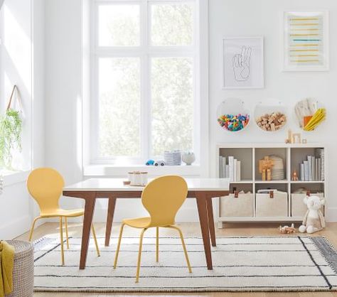 Playroom Ideas | Pottery Barn Kids Mid Century Headboard, Stylish Curtains, Expandable Dining Table, Versatile Furniture, Play Table, Playroom Furniture, Mid Century Dining, Headboard Storage, Boys Bedroom