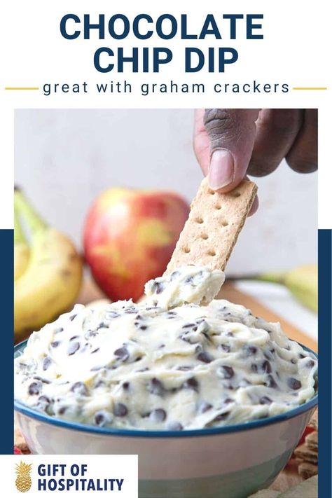 This sweet dip is packed with chocolate chips and cream cheese. It's a delicious after school snack served with graham crackers and fruit! Chip Dip With Cream Cheese, Cream Cheese Cracker Dip, Graham Cracker Dip, Graham Cracker Snacks, Sweet Dip, Chocolate Chip Dip, Dip With Cream Cheese, Desserts With Chocolate Chips, Fruit Dips Recipes