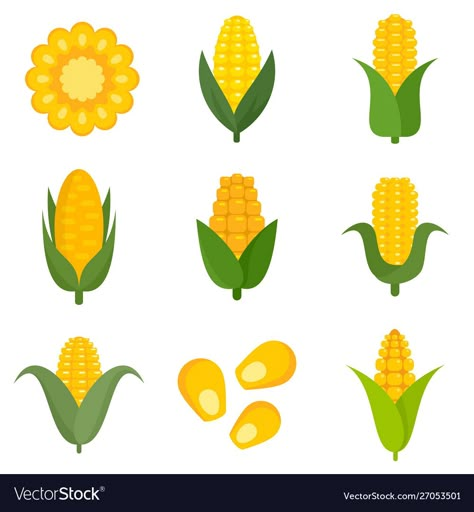 Corn Illustration Design, Corn Cartoon, Corn Vector, Corn Illustration, Corn Drawing, Corn Design, Recipe Book Design, Vegetable Stand, Baked Corn