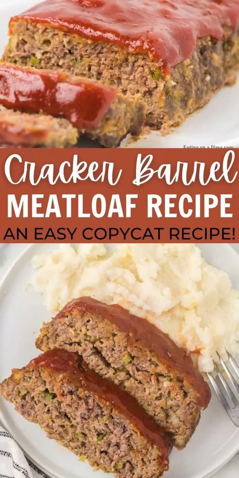 Cracker Barrel Meatloaf Recipe - Eating on a Dime Pork And Beef Meatloaf Recipes, Ritz Meatloaf Recipe, Main Entrees Meat, Meatloaf Recipes With Bell Pepper, Meatloaf With Crackers Recipes, Meatloaf Recipes Ritz Crackers, Meatloaf Recipes With Panko Bread Crumbs, Meatloaf Recipes With Saltine Crackers, Best Easy Meatloaf Recipes