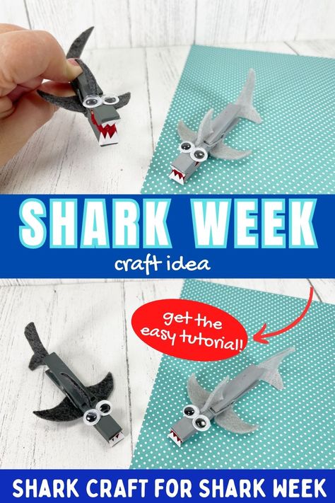 Clothespin Shark Craft. Children of all ages will enjoy making this fun clothespin shark this summer! shark week craft. Kids Shark Craft, Shark Craft Kindergarten, Build A Shark Craft, Shark Clothespin, Shark Project, Shark Week Crafts, Shark Craft, Shark Week, Childrens Crafts