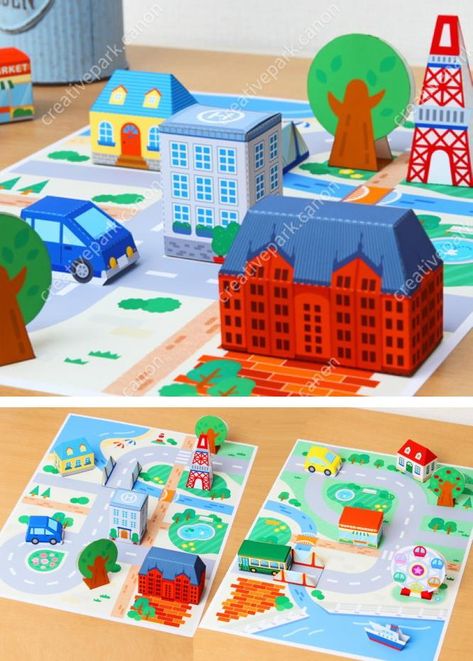 PAPERMAU: City By The Sea Diorama For Kids - by Ishiyama Akiko & Chovon Easy Diorama, Sea Diorama, Construction Theme Preschool, Diorama Kids, Paper House Template, Castle Project, Cardboard Castle, City By The Sea, Construction Theme