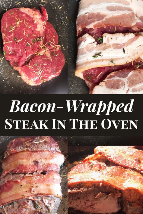 Foil Recipes Oven, Bacon Wrapped Sirloin Steak Oven, Bacon Steak Recipes, Bacon Wrapped Steak In The Oven, Steak Wrapped In Bacon, Steak And Bacon Recipes, Steak Pinwheels In Oven, Bacon Wrapped Sirloin Steak, Steak Recipes In Oven