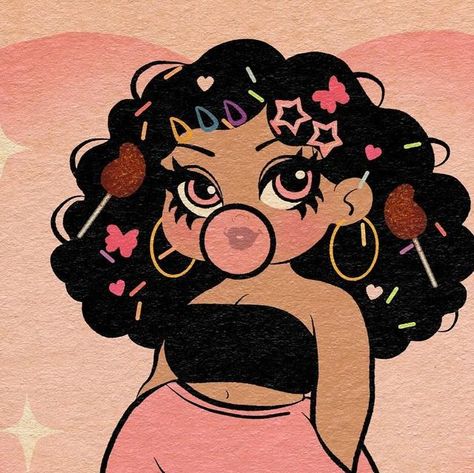 Curly Hair Cartoon Pfp, Baddie Cartoon Aesthetic Pfp, Baddie Art, Black Lives Matter Art, Black Woman Artwork, Easy Canvas Art, Black Art Painting, Dope Cartoon Art, Sketchbook Art Journal