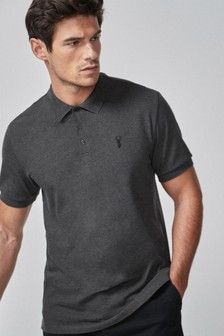 Charcoal Grey Regular Fit Pique Poloshirt Polo Shirt Outfit Men, Grey Polo Shirt, Printed Polo Shirts, Pique Polo Shirt, Slim Fit Shirt, Short Sleeve Polo, Mens Polo Shirts, Golf Shirts, Workout Shorts