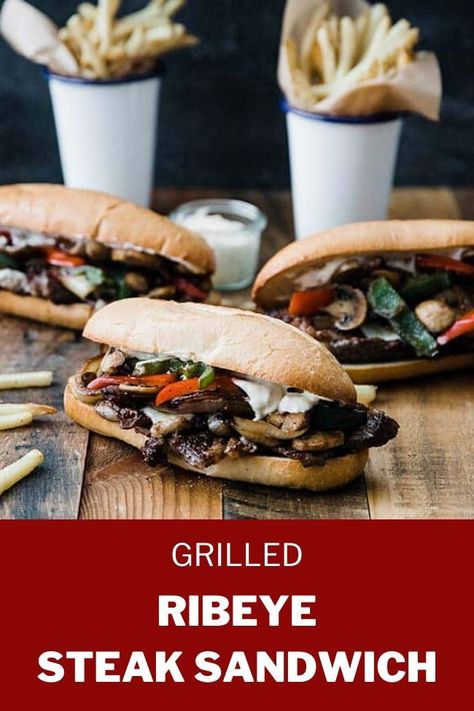 Ribeye Sandwich, Grilled Steak Sandwich, Ribeye Steak Sandwich, Chicken Melt Recipe, Steak Sandwich Recipe, Steak Ribeye, Prime Rib Steak, Peppers And Mushrooms, Cooking Ribeye Steak