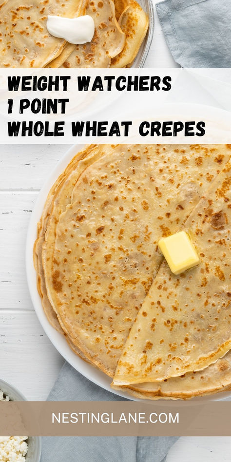 Weight Watchers 1 Point Crepes Graphic. Ww Crepes Recipe, Crepes Low Calorie, Low Calorie Crepe Recipe, Low Cal Crepes, Low Calorie Crepes, Low Fat Breakfast Recipes, Healthy Crepe Recipe, Whole Wheat Crepe Recipe, Healthy Crepe Recipes